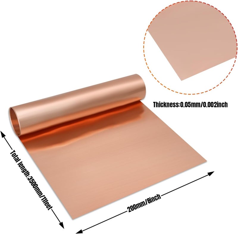 Uxney Copper Sheet Roll, 3500x200x0.06mm Copper Flashing Roll, Pure Copper Plate & Strip for Roofing, DIY Projects, House Repair, Crafts and Metal Working - Image 4